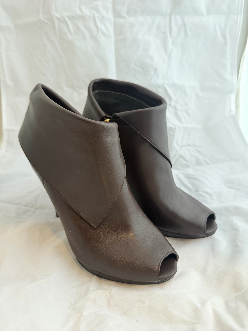 Women’s Peep-Toe Ankle Booties in Dark Brown